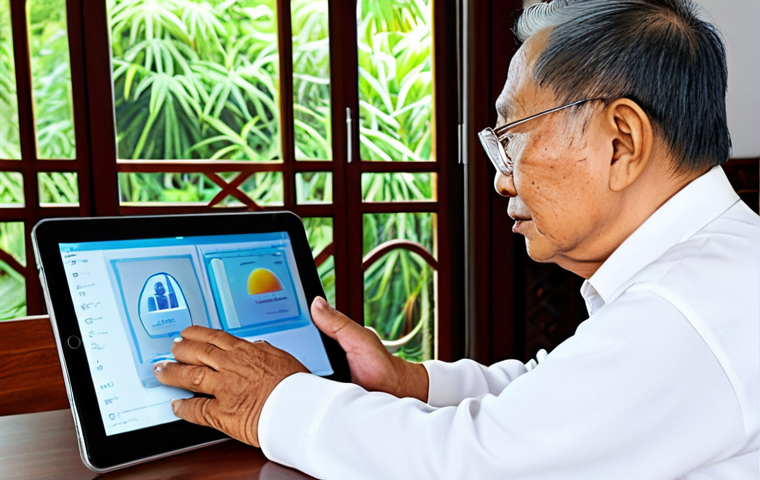 에이지테크 서비스의 사례 연구 - **Subject:** A group of Thai senior citizens, fully clothed, appropriate attire, engaged in a video ...