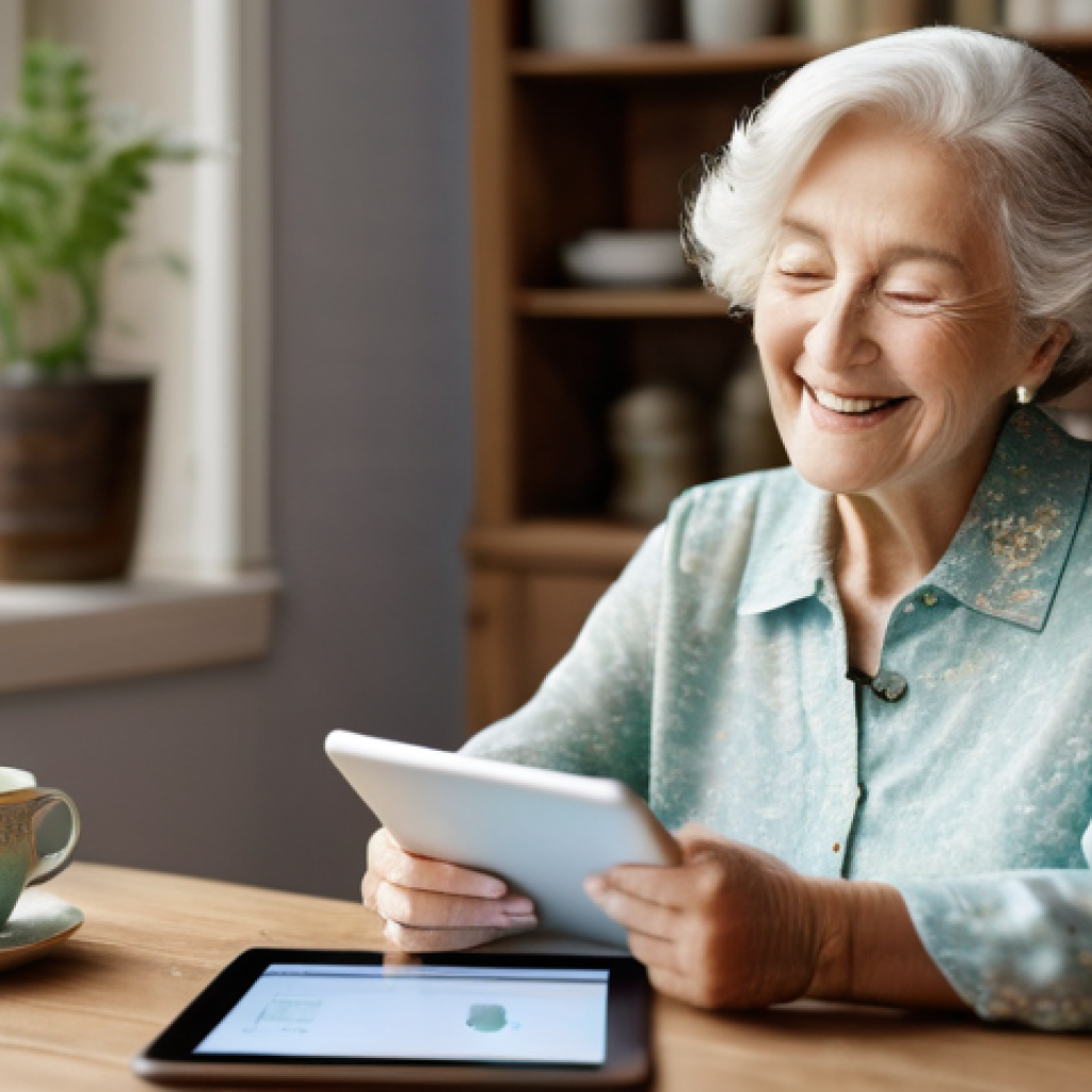 에이지테크 서비스의 운영 효율성 증대 방안 - **Prompt 1: User-Friendly Age-Tech Interaction**
"A cheerful elderly woman, with soft, gentle wr...