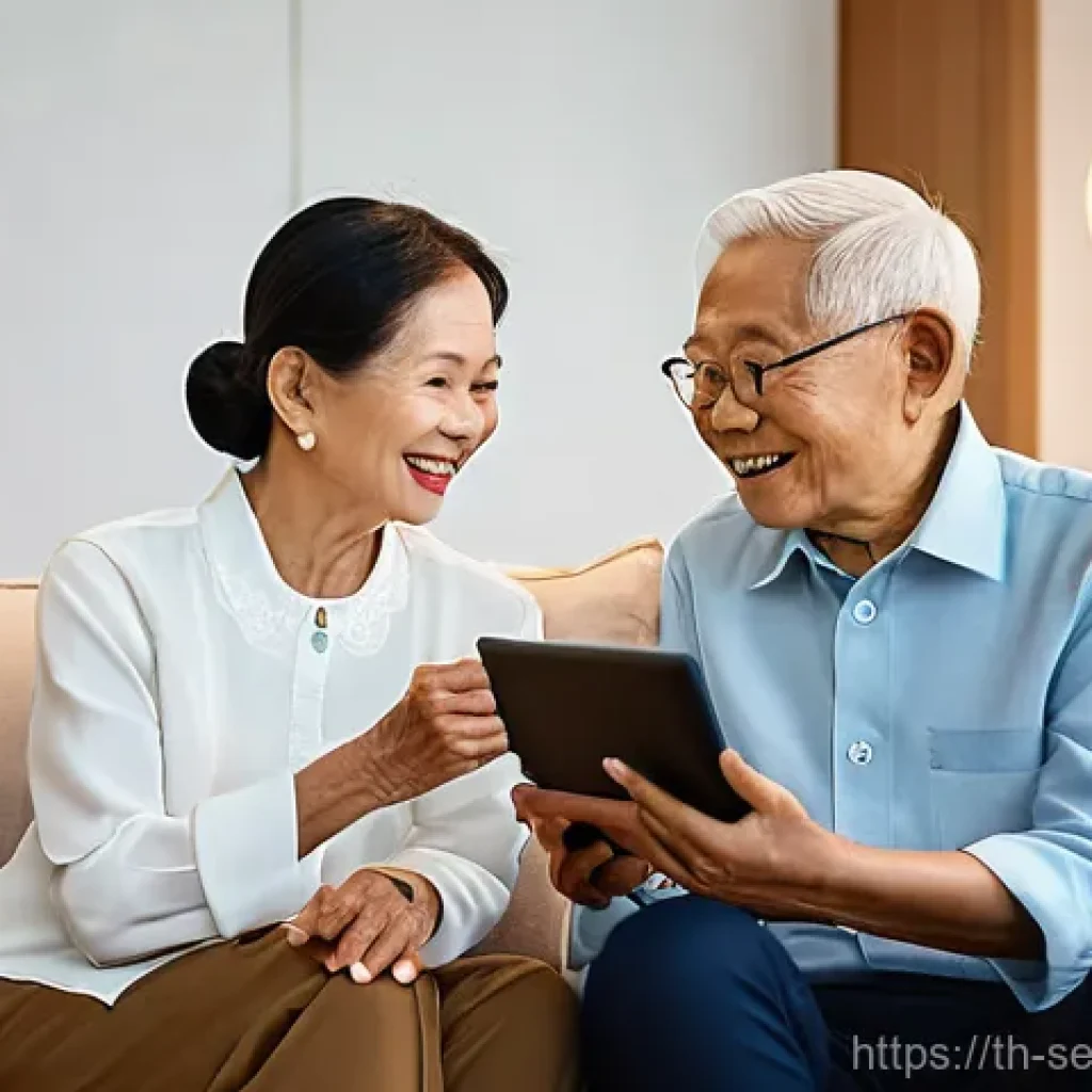 에이지테크 서비스의 발전 역사 - **Prompt 1: A Serene Smart Home for an Elderly Thai Couple**
"A cozy, modern Thai living room ba...