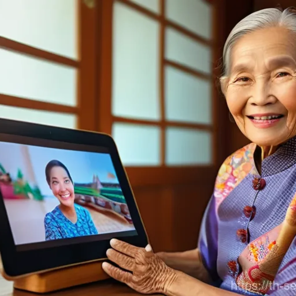 에이지테크 서비스의 사용자 요구 조사 - **"A heartwarming scene depicting an elderly Thai woman, approximately 70-75 years old, with a gentl...