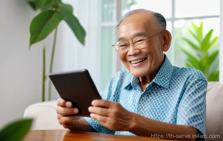 에이지테크 서비스의 경쟁력 분석 - A serene and comforting scene inside a modern Thai home. An elderly Thai woman, gracefully dressed i...