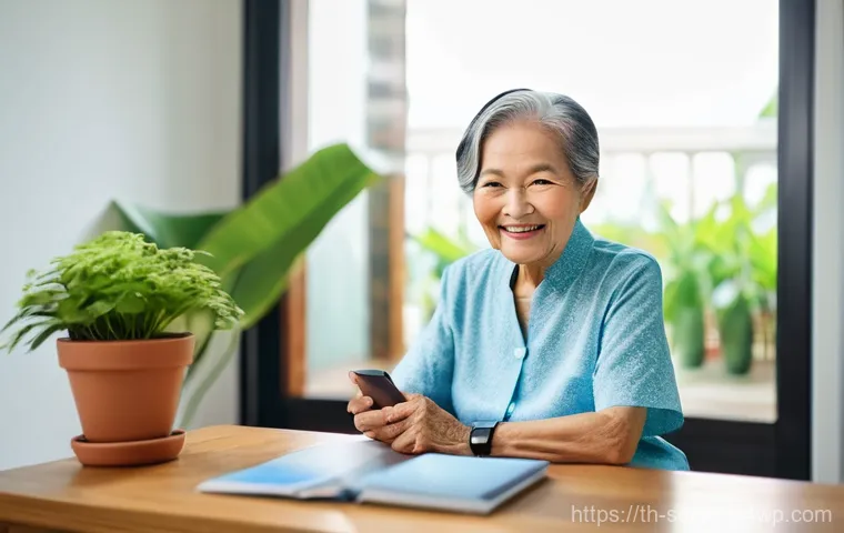 에이지테크 서비스의 새로운 기회 - **Prompt:** A cheerful, active elderly Thai woman, approximately 75 years old, with a warm smile, is...